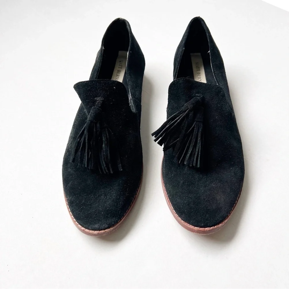 Matt Bernson Suede Leather Loafers Flats Slip On Shoes Tassels Black